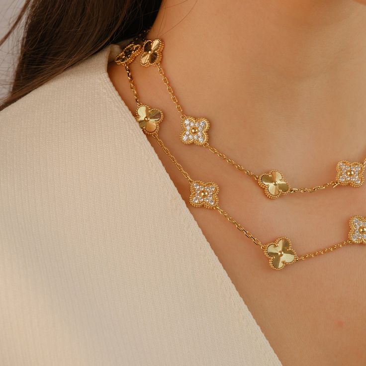 【BIJOUX】クローバー 20 モチーフ レーザー ダイヤモンド ネックレス