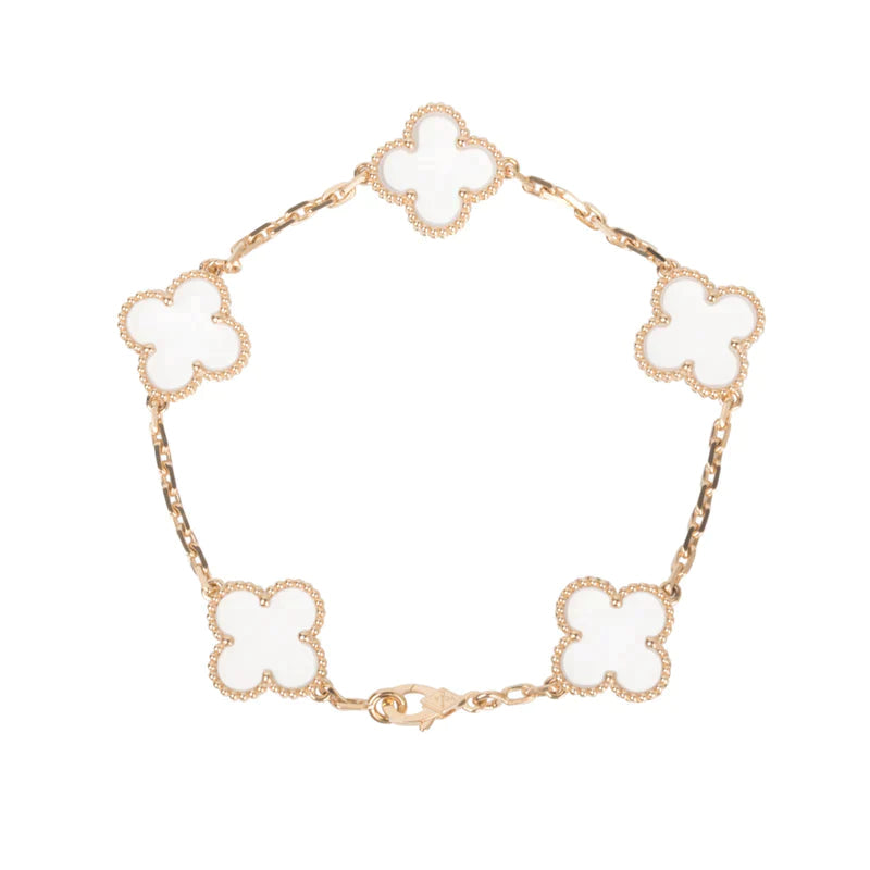 [BIJOUX]CLOVER 5 MOTIF ROCK CRYSTAL PINK GOLD BRACELET