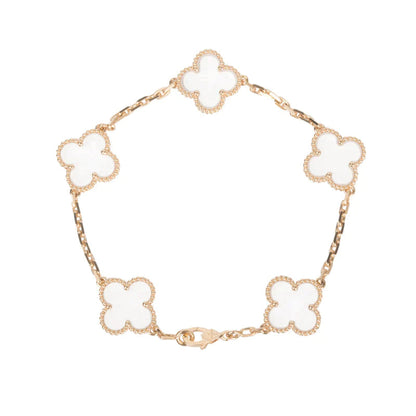 [BIJOUX]CLOVER 5 MOTIF ROCK CRYSTAL PINK GOLD BRACELET