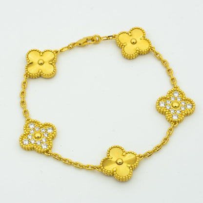 [BIJOUX]CLOVER BRACELET 5 MOTIFS GOLD DIAMOND