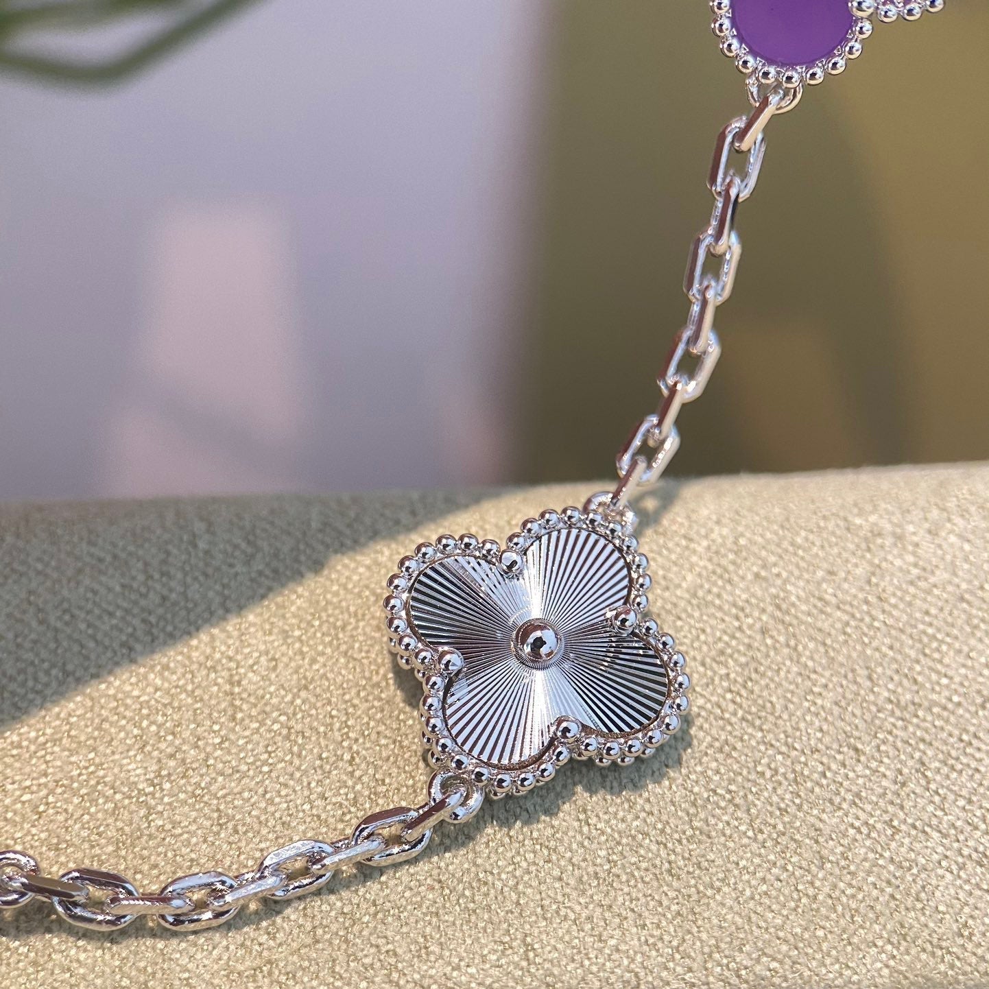 [BIJOUX]CLOVER  5 MOTIFS  PURPLE VIOLET BRACELET SILVER