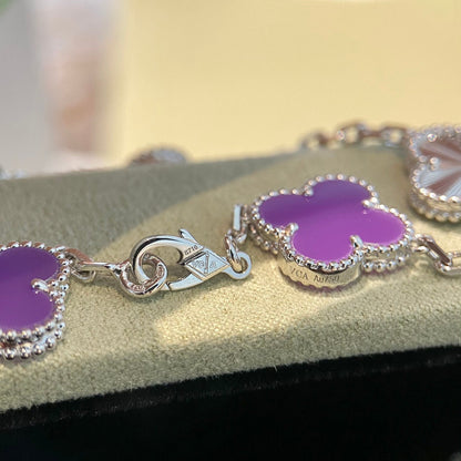 [BIJOUX]CLOVER  5 MOTIFS  PURPLE VIOLET BRACELET SILVER