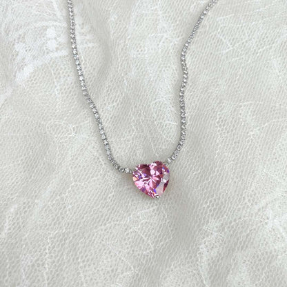 [Goodv]8.0 Carat Versatile Colorful Sweet Heart-Shaped Tennis Necklace