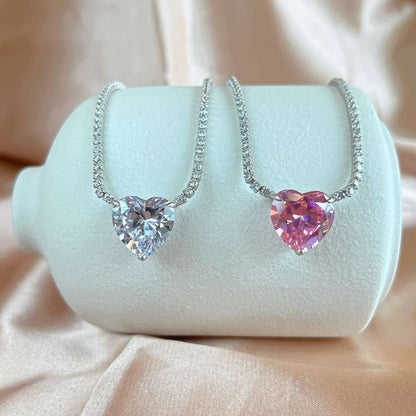 [Goodv]8.0 Carat Versatile Colorful Sweet Heart-Shaped Tennis Necklace