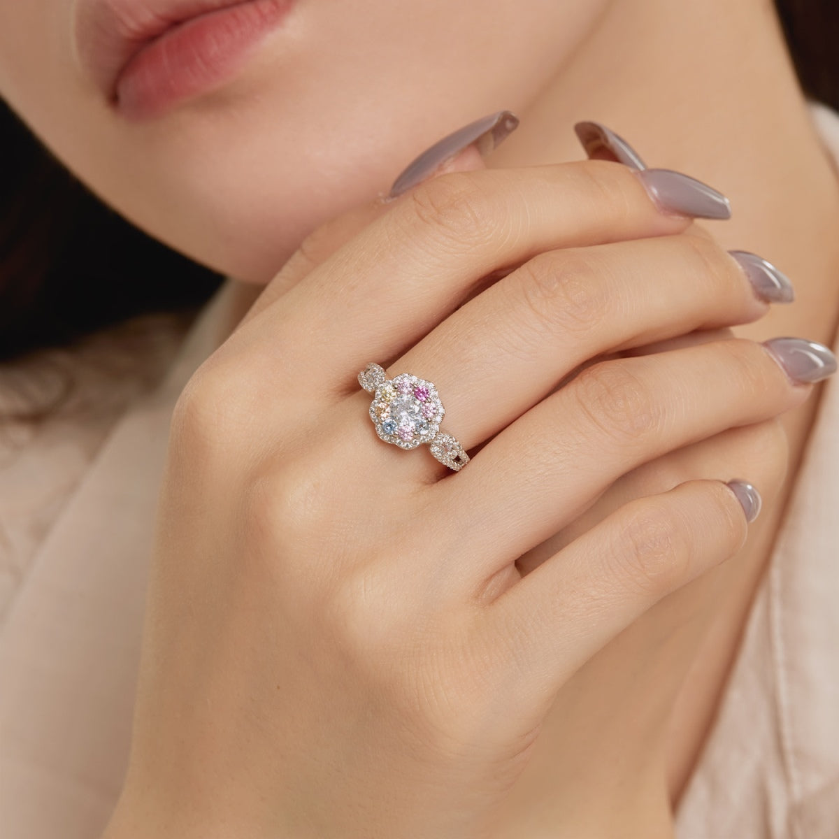 [Goodv] Bague de mariage délicate et colorée en forme de fleur coupée ronde