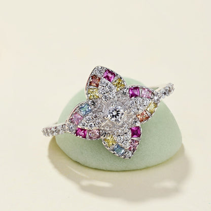 [Goodv] Bague de banquet luxueuse en forme de fleur colorée