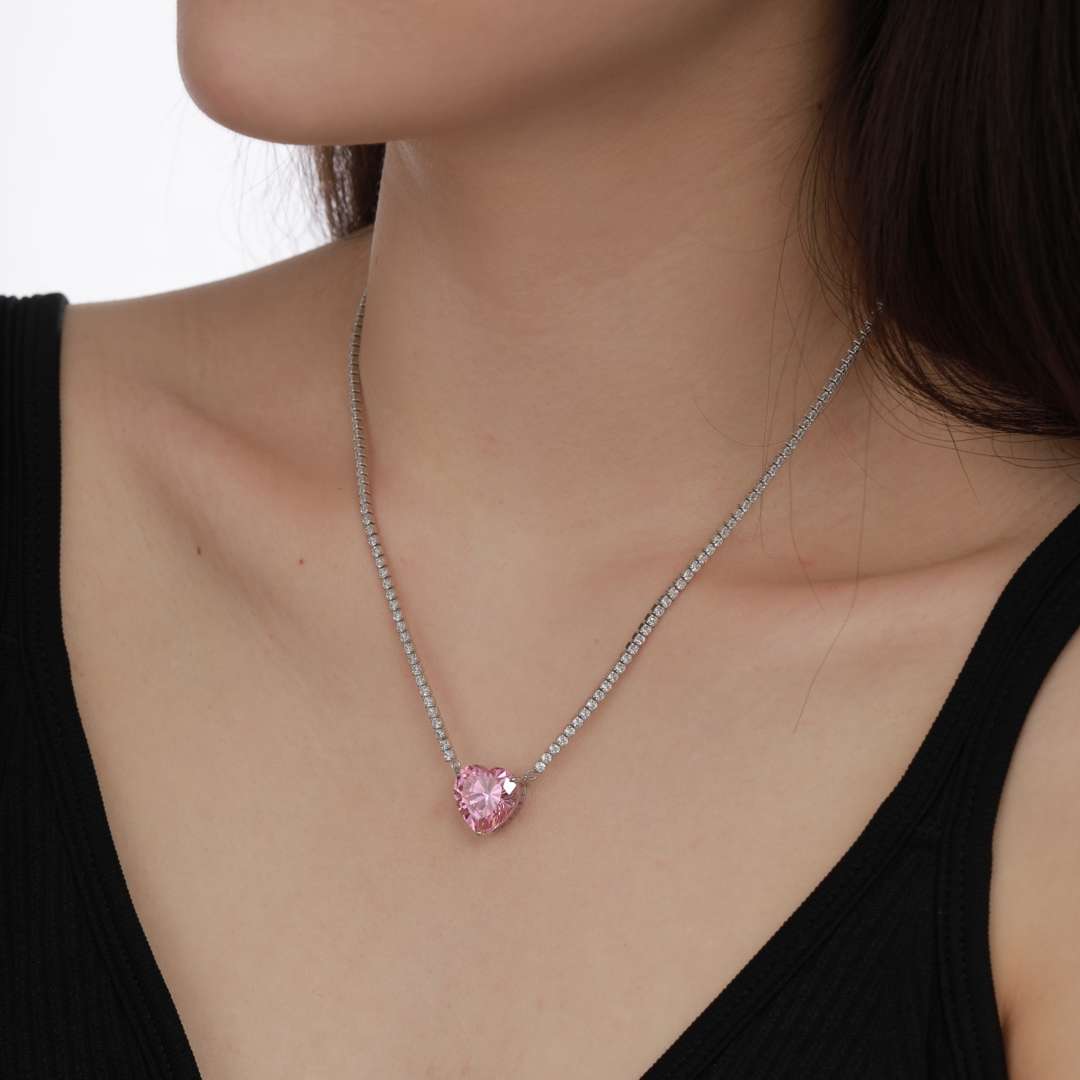 [Goodv]8.0 Carat Versatile Colorful Sweet Heart-Shaped Tennis Necklace