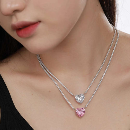 [Goodv]8.0 Carat Versatile Colorful Sweet Heart-Shaped Tennis Necklace