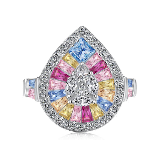 [Goodv]Elegant Colorful Water Drop Shape Banquet Ring