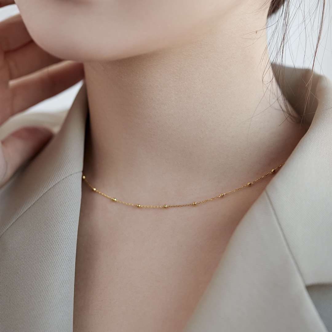 [Goodv]Small Bead Clavicle Chain Simple Necklace