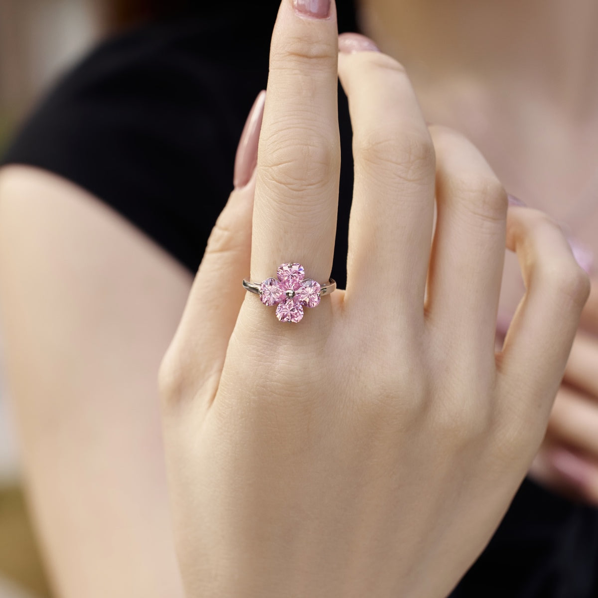 [Goodv]Heart-shaped Four-Leaf Clover Ball Ring