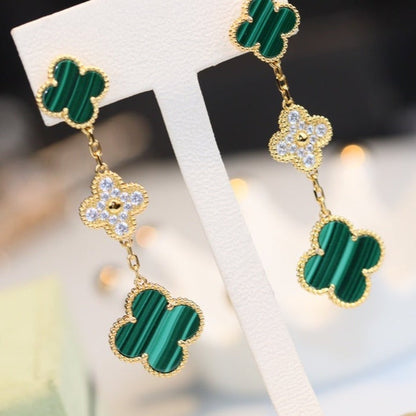 [BIJOUX]CLOVER EARRINGS GOLD MALACHITE DIAMOND 3 MOTIF