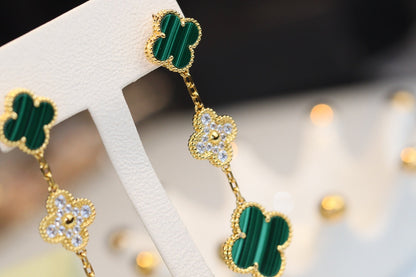 [BIJOUX]CLOVER EARRINGS GOLD MALACHITE DIAMOND 3 MOTIF