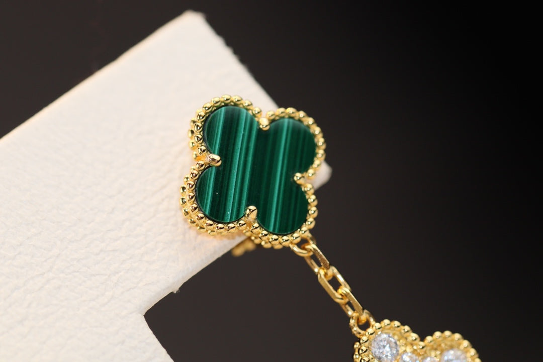 [BIJOUX]CLOVER EARRINGS GOLD MALACHITE DIAMOND 3 MOTIF