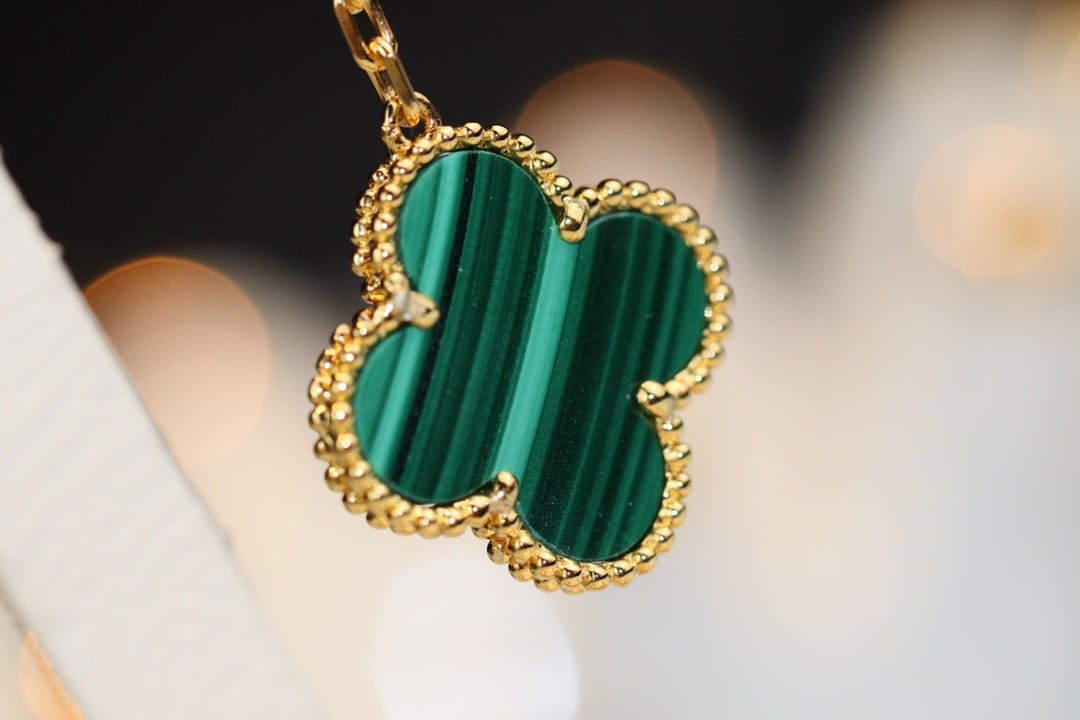 [BIJOUX]CLOVER EARRINGS GOLD MALACHITE DIAMOND 3 MOTIF