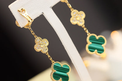 [BIJOUX]CLOVER EARRINGS GOLD MALACHITE DIAMOND 3 MOTIF