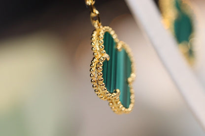 [BIJOUX]CLOVER EARRINGS GOLD MALACHITE DIAMOND 3 MOTIF