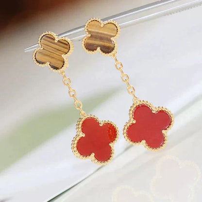 [BIJOUX]CLOVER  2 MOTIF  TIGER EYE CARNELIAN EARRINGS