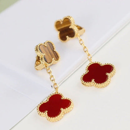 [BIJOUX]CLOVER  2 MOTIF  TIGER EYE CARNELIAN EARRINGS