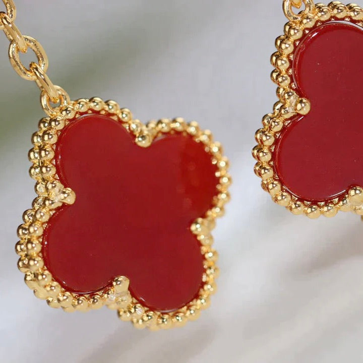 [BIJOUX]CLOVER  2 MOTIF  TIGER EYE CARNELIAN EARRINGS