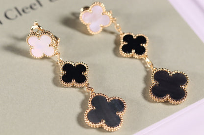 [BIJOUX]CLOVER EARRINGS GOLD ONYX MOP 3 MOTIF