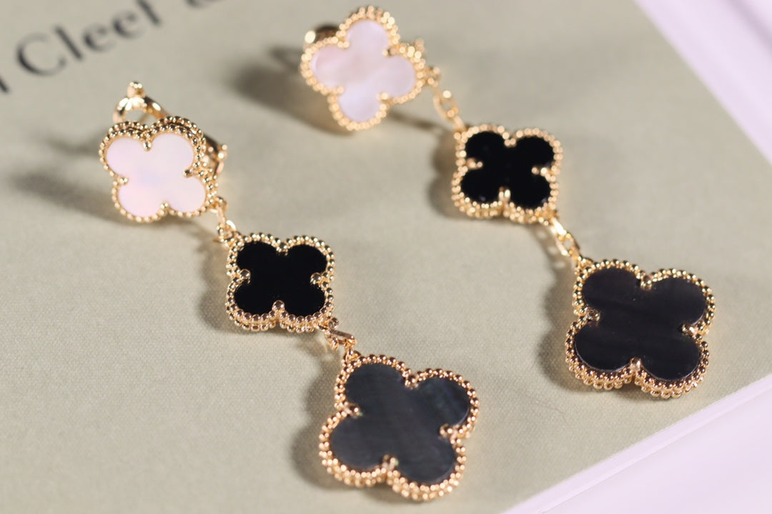 [BIJOUX]CLOVER EARRINGS GOLD ONYX MOP 3 MOTIF