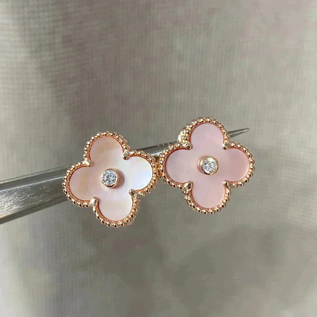 [BIJOUX]CLOVER MEDIUM 1 MOTIFS  PINK MOP DIAMOND EARRINGS