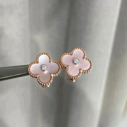 [BIJOUX]CLOVER MEDIUM 1 MOTIFS  PINK MOP DIAMOND EARRINGS