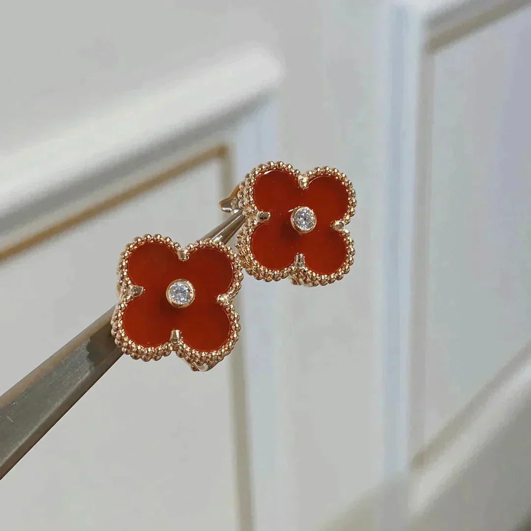 [BIJOUX]CLOVER MEDIUM 1 MOTIFS CARNELIAN  DIAMOND earrings