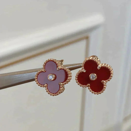 [BIJOUX]CLOVER MEDIUM 1 MOTIFS CARNELIAN  DIAMOND earrings