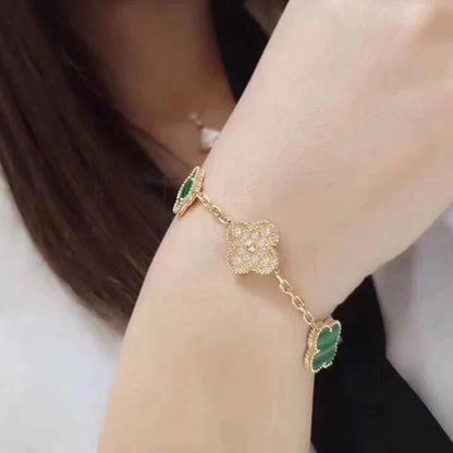 [BIJOUX]CLOVER  5 MOTIF MALACHITE DIAMOND BRACELET