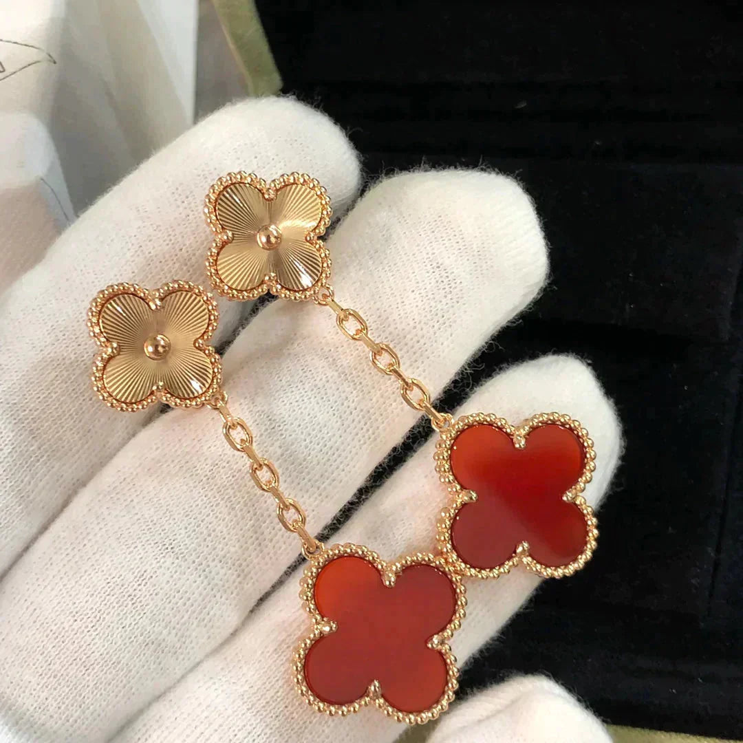 [BIJOUX]CLOVER 2 MOTIF  LASER CARNELIAN EARRINGS