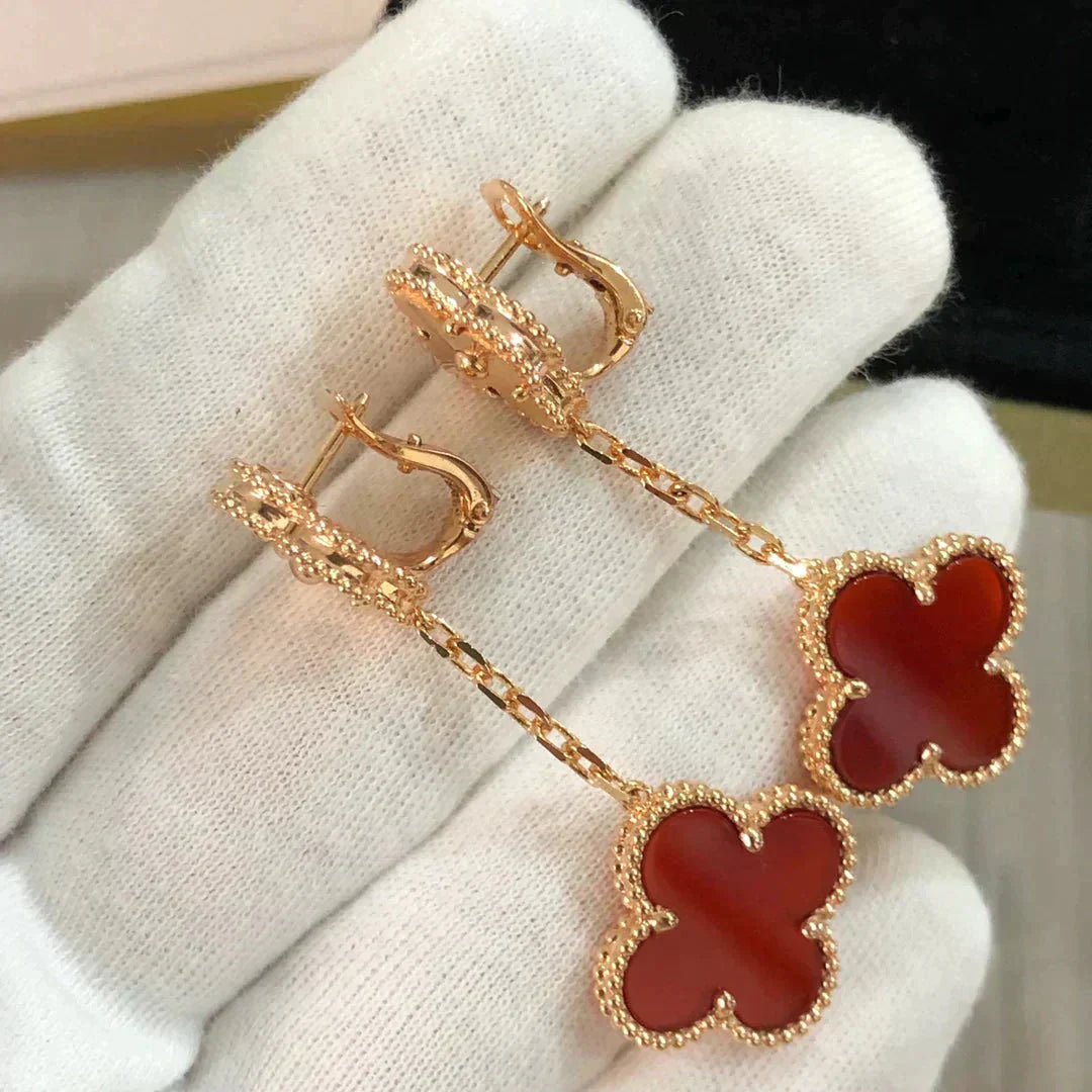 [BIJOUX]CLOVER 2 MOTIF  LASER CARNELIAN EARRINGS