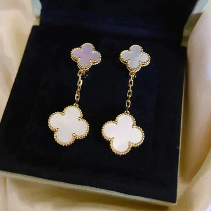 [BIJOUX]CLOVER 2 MOTIF WHITE MOP EARRINGS