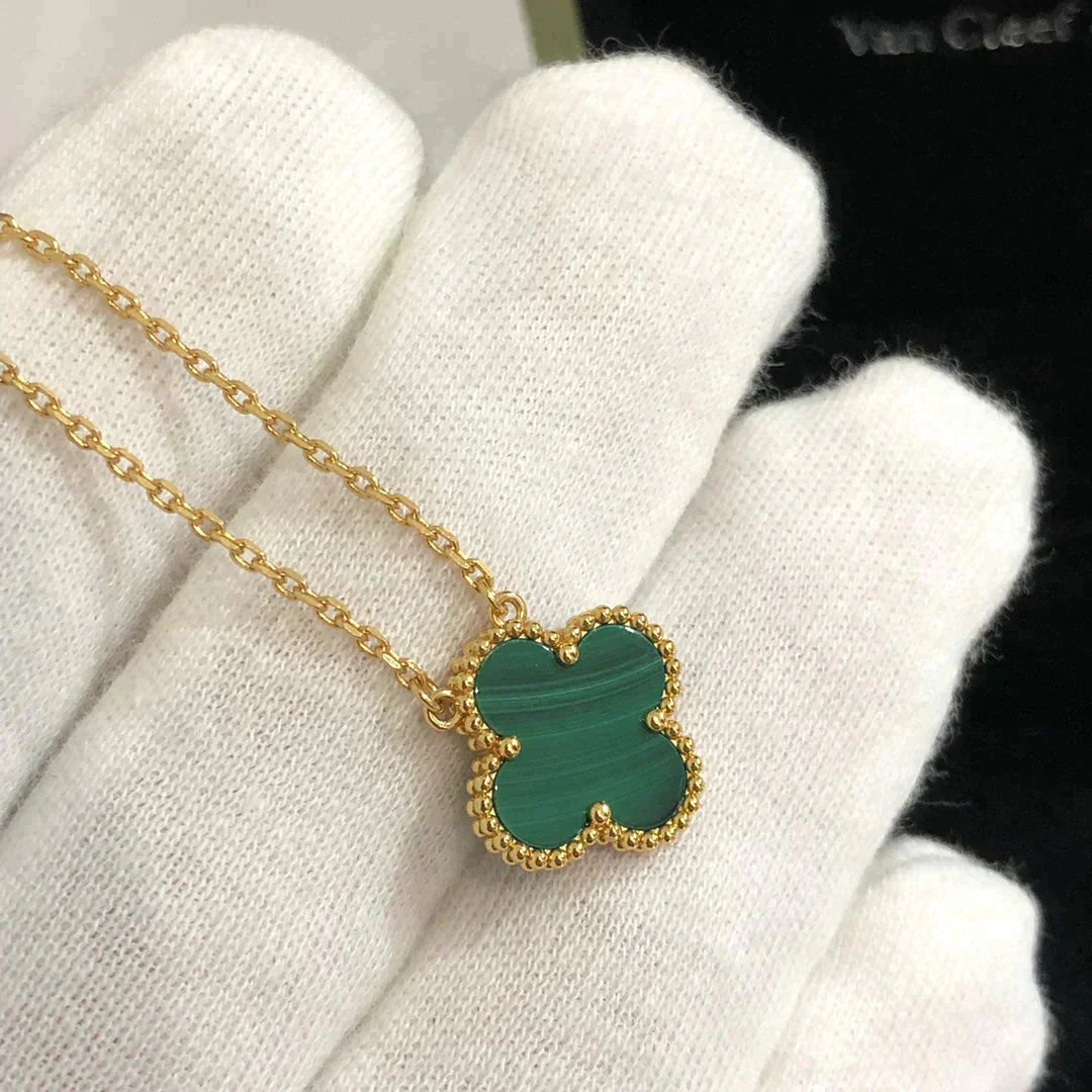 [BIJOUX]CLOVER 15MM MALACHITE SINGLE FLOWER  NECKLACE