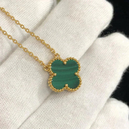 [BIJOUX]CLOVER 15MM MALACHITE SINGLE FLOWER  NECKLACE