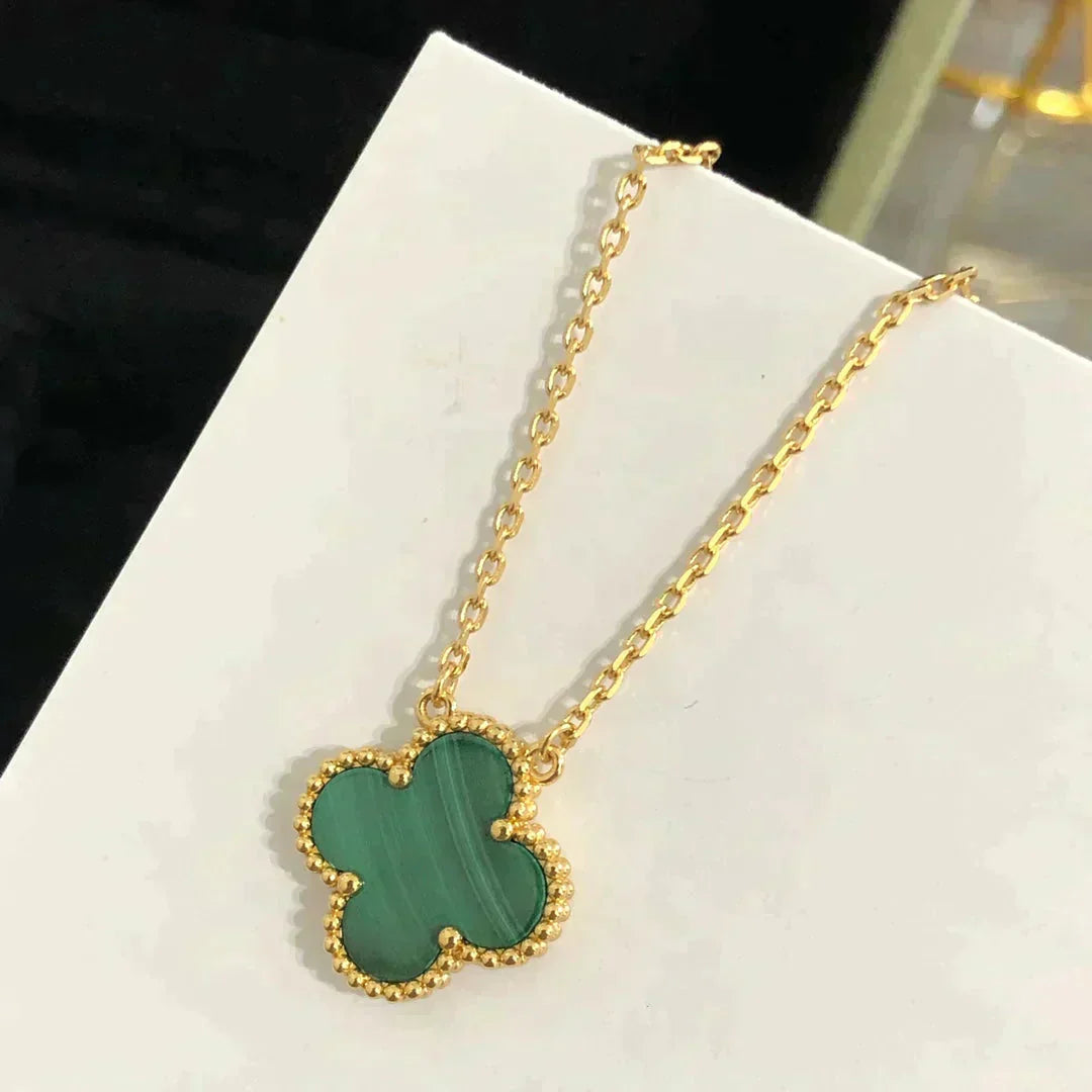 [BIJOUX]CLOVER 15MM MALACHITE SINGLE FLOWER  NECKLACE