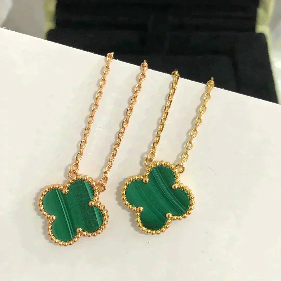 [BIJOUX]CLOVER 15MM MALACHITE SINGLE FLOWER  NECKLACE