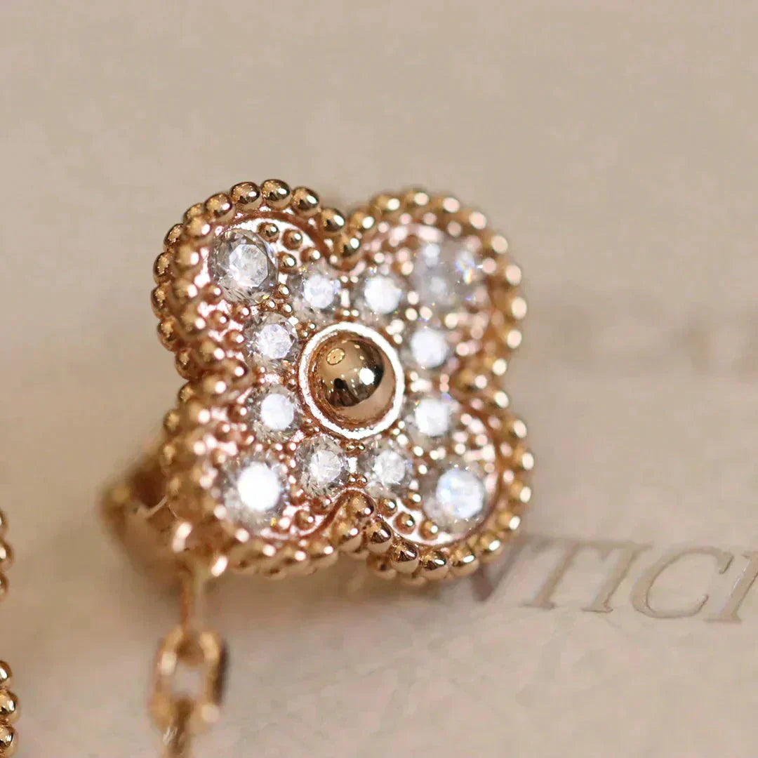 [BIJOUX]CLOVER MEDIUM 1 MOTIFS FUll DIAMOND EARRINGS