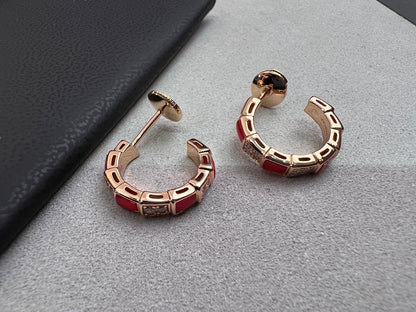 [BIJOUX]BOUCLES D'OREILLES SERPENTI CORNALINE OR ROSE