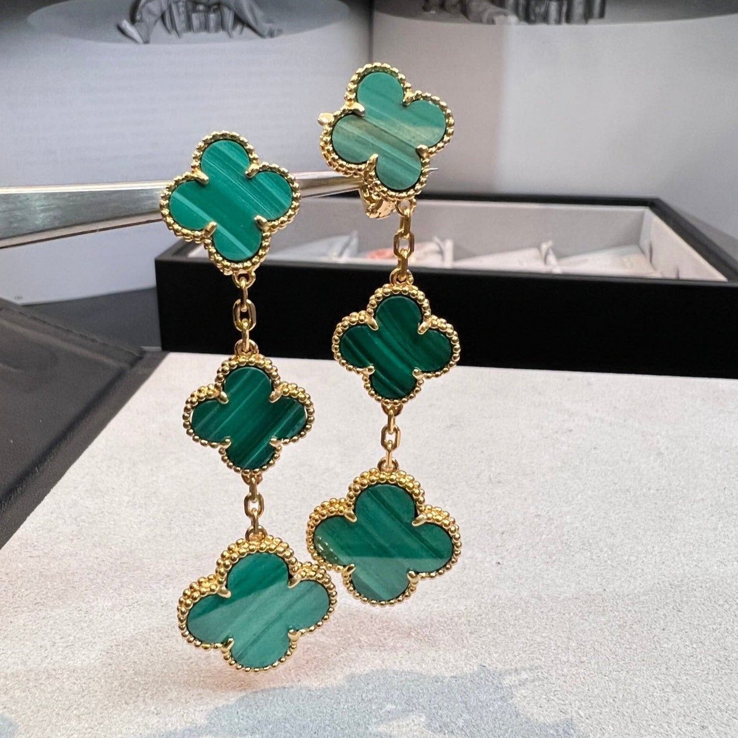 [BIJOUX]CLOVER MALACHITE 3 MOTIFS GOLD