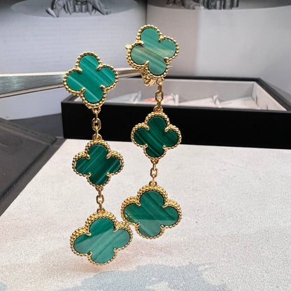 [BIJOUX]CLOVER MALACHITE 3 MOTIFS GOLD