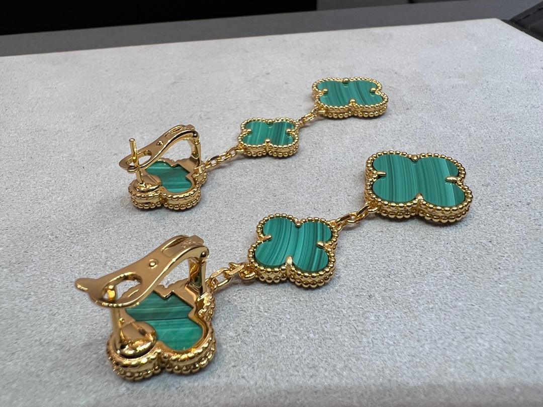 [BIJOUX]CLOVER MALACHITE 3 MOTIFS GOLD