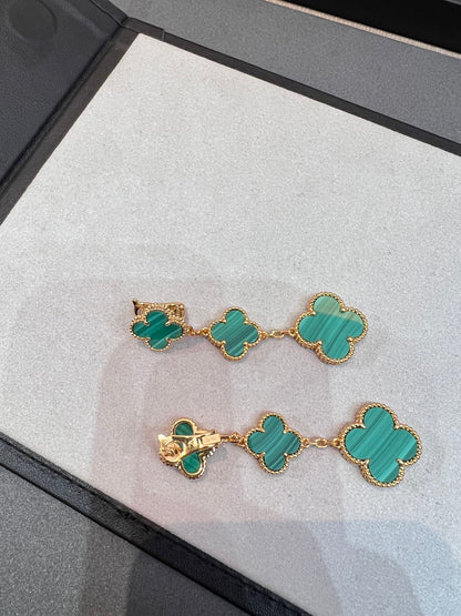 [BIJOUX]CLOVER MALACHITE 3 MOTIFS GOLD