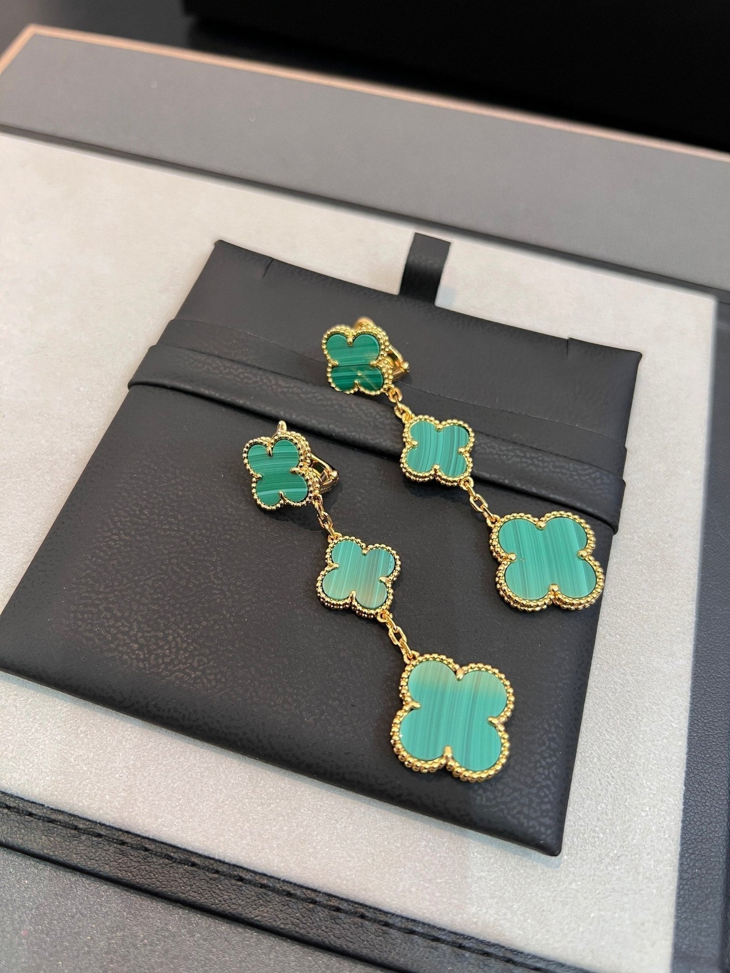 [BIJOUX]CLOVER MALACHITE 3 MOTIFS GOLD