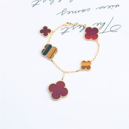 [BIJOUX]CLOVER BRACELET 5 MOTIFS CARNELIAN TIGER EYE