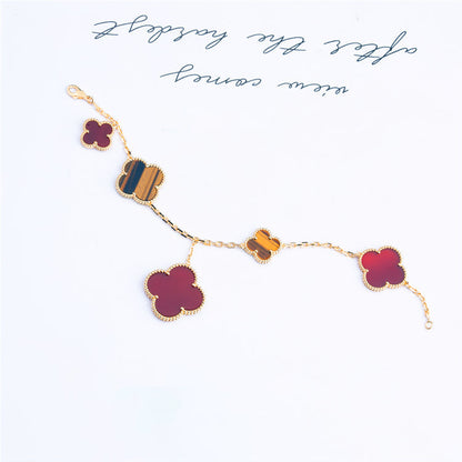 [BIJOUX]CLOVER BRACELET 5 MOTIFS CARNELIAN TIGER EYE