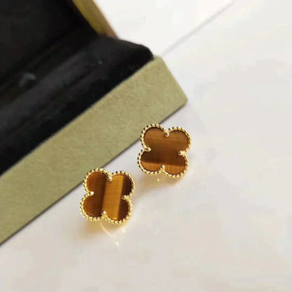 [BIJOUX]CLOVER MEDIUM 1 MOTIFS TIGER EYE EARRINGS