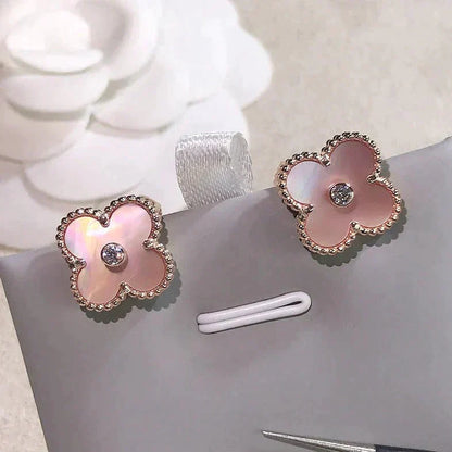 [BIJOUX]CLOVER MEDIUM 1 MOTIFS  PINK MOP DIAMOND EARRINGS