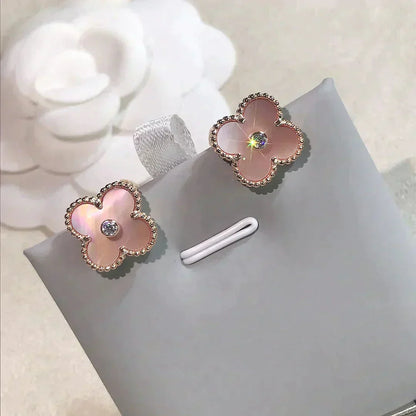 [BIJOUX]CLOVER MEDIUM 1 MOTIFS  PINK MOP DIAMOND EARRINGS